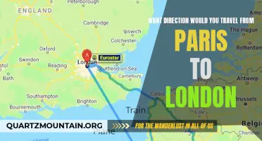 Which direction would you travel from Paris to London